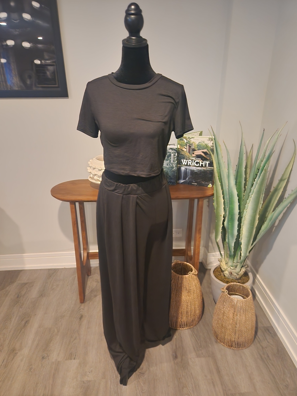 Black Crop Top and Wide-Leg Pant Co-Ord Set